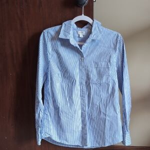 J. Crew Factory Blue and White Striped Button-Down Shirt